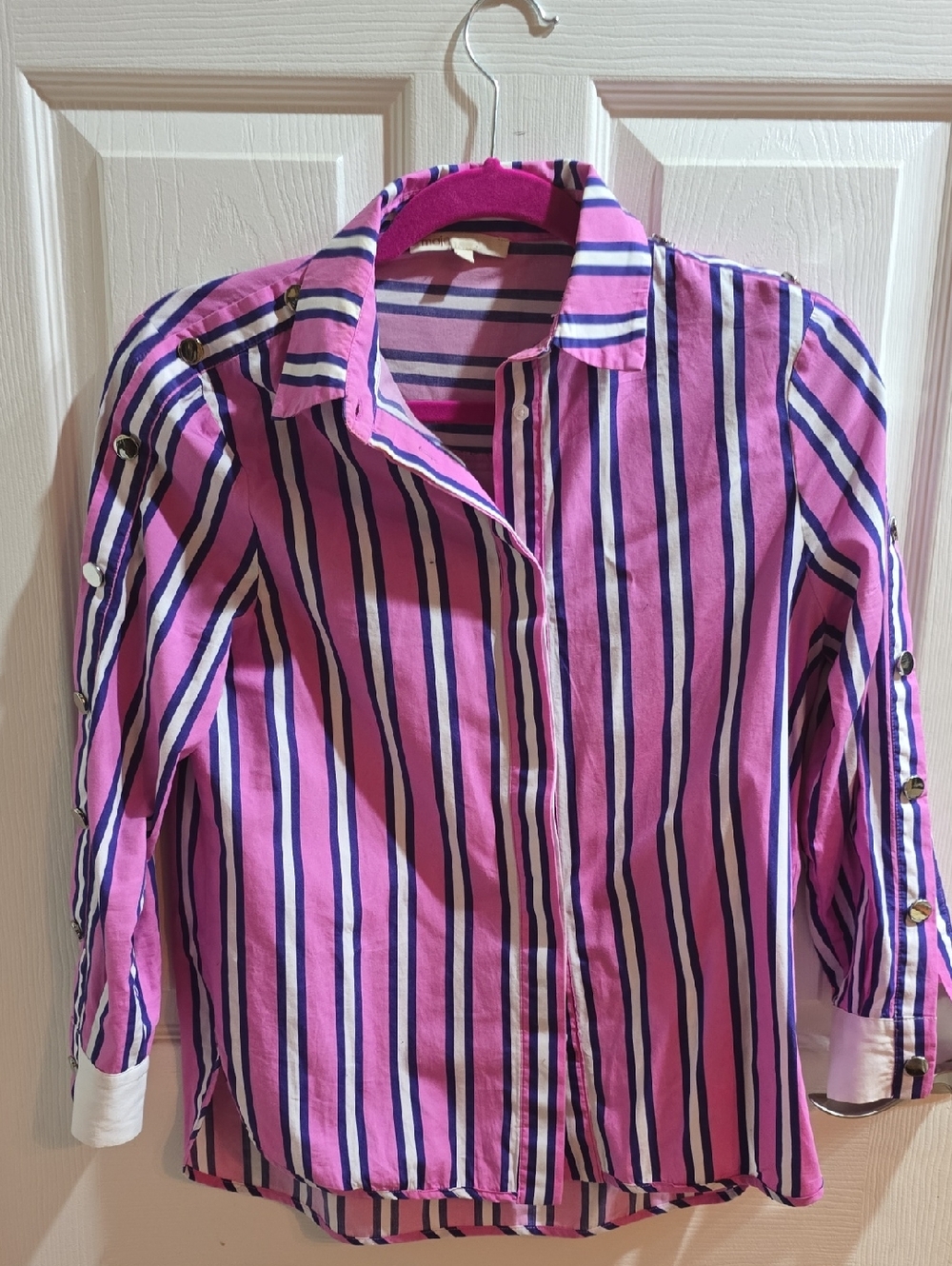 MAJE Pink & Blue Striped Button-Up Shirt